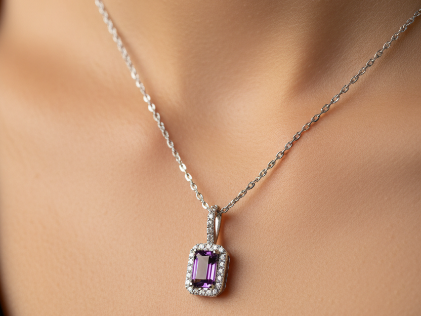 9 CT White Gold Amethyst Necklace