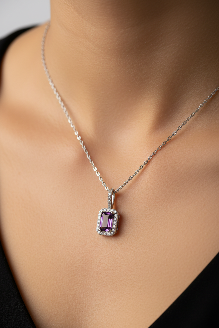 9 CT White Gold Amethyst Necklace