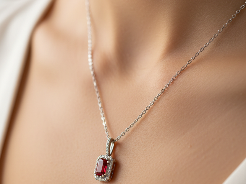9 CT White Gold Ruby Necklace