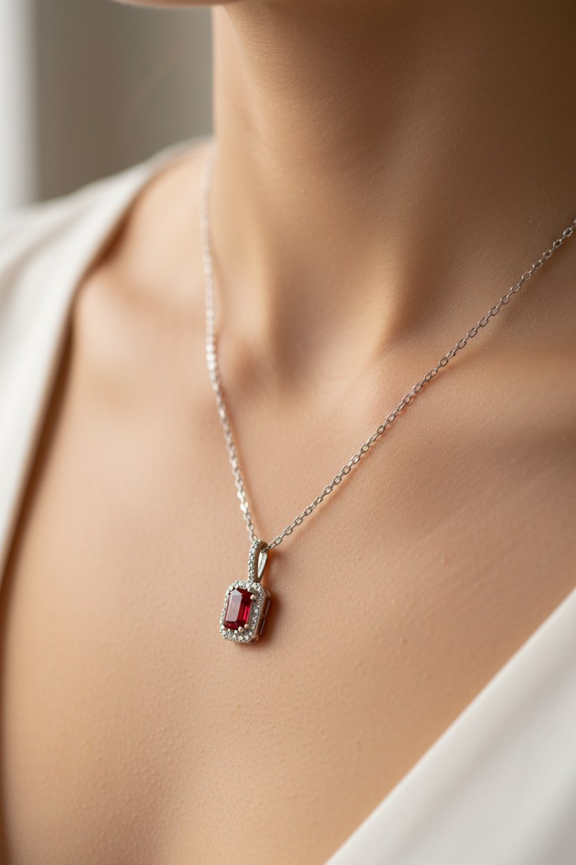 9 CT White Gold Ruby Necklace