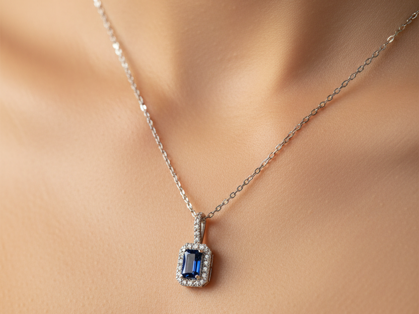 9 CT White Gold Sapphire Necklace