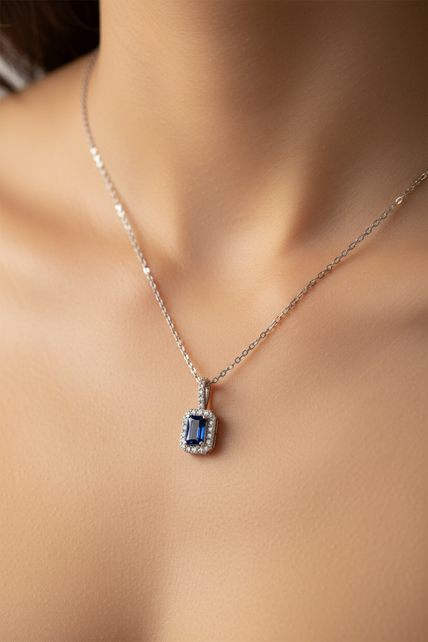 9 CT White Gold Sapphire Necklace
