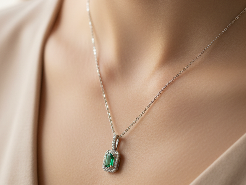 9 CT White Gold Emerald Necklace