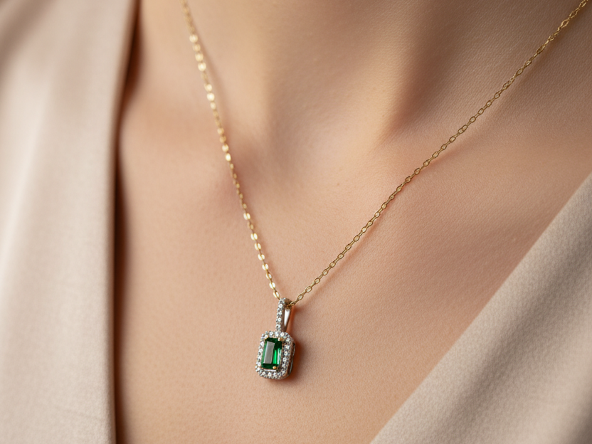 9 CT Yellow Gold Emerald Necklace