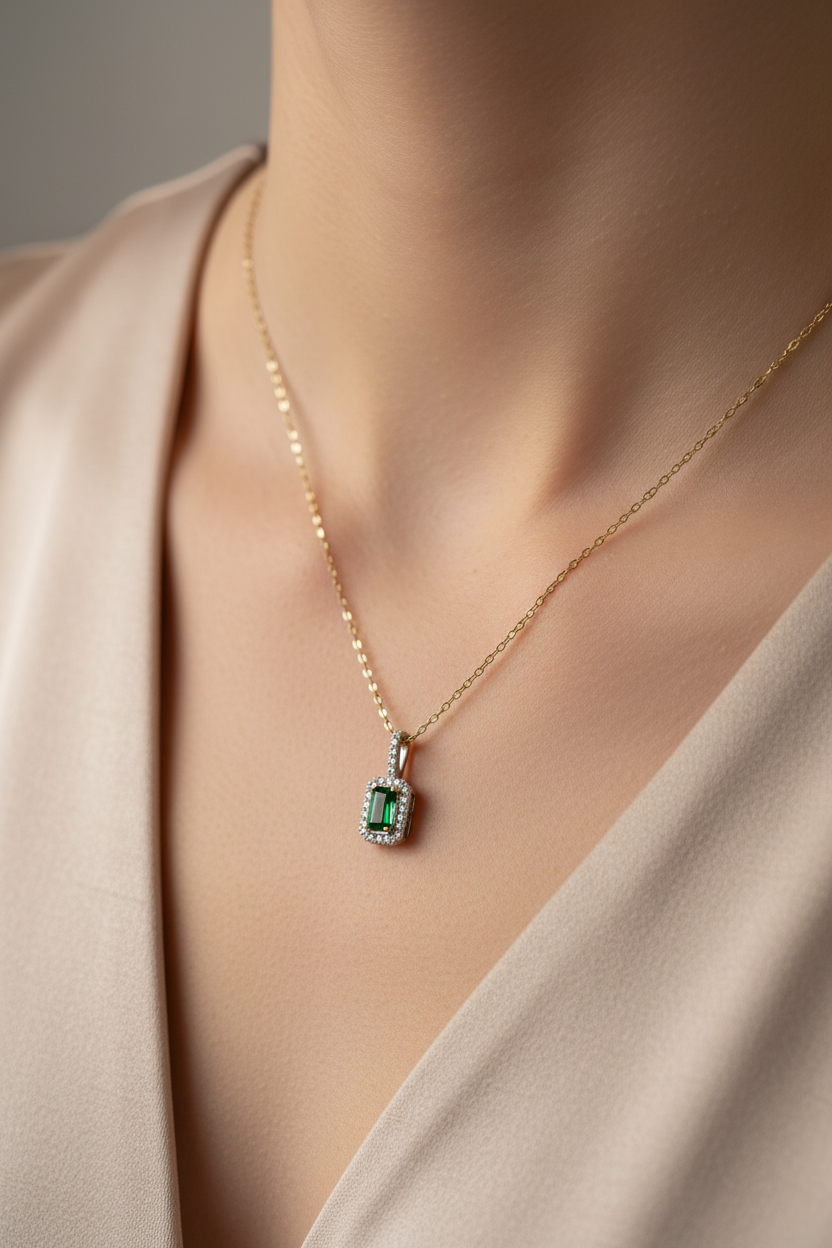 9 CT Yellow Gold Emerald Necklace
