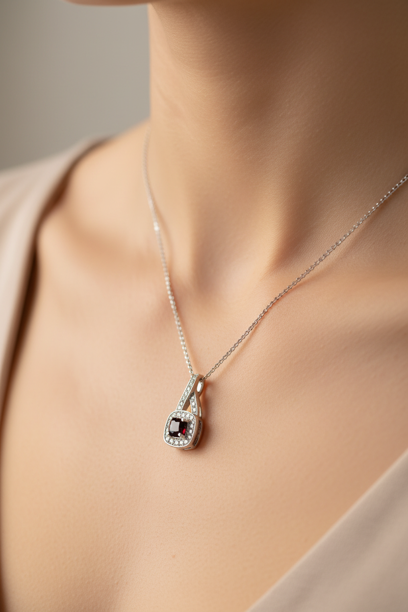 9 CT White Gold Garnet Necklace