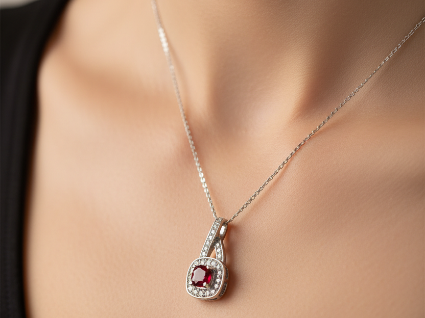 9 CT White Gold Ruby Necklace
