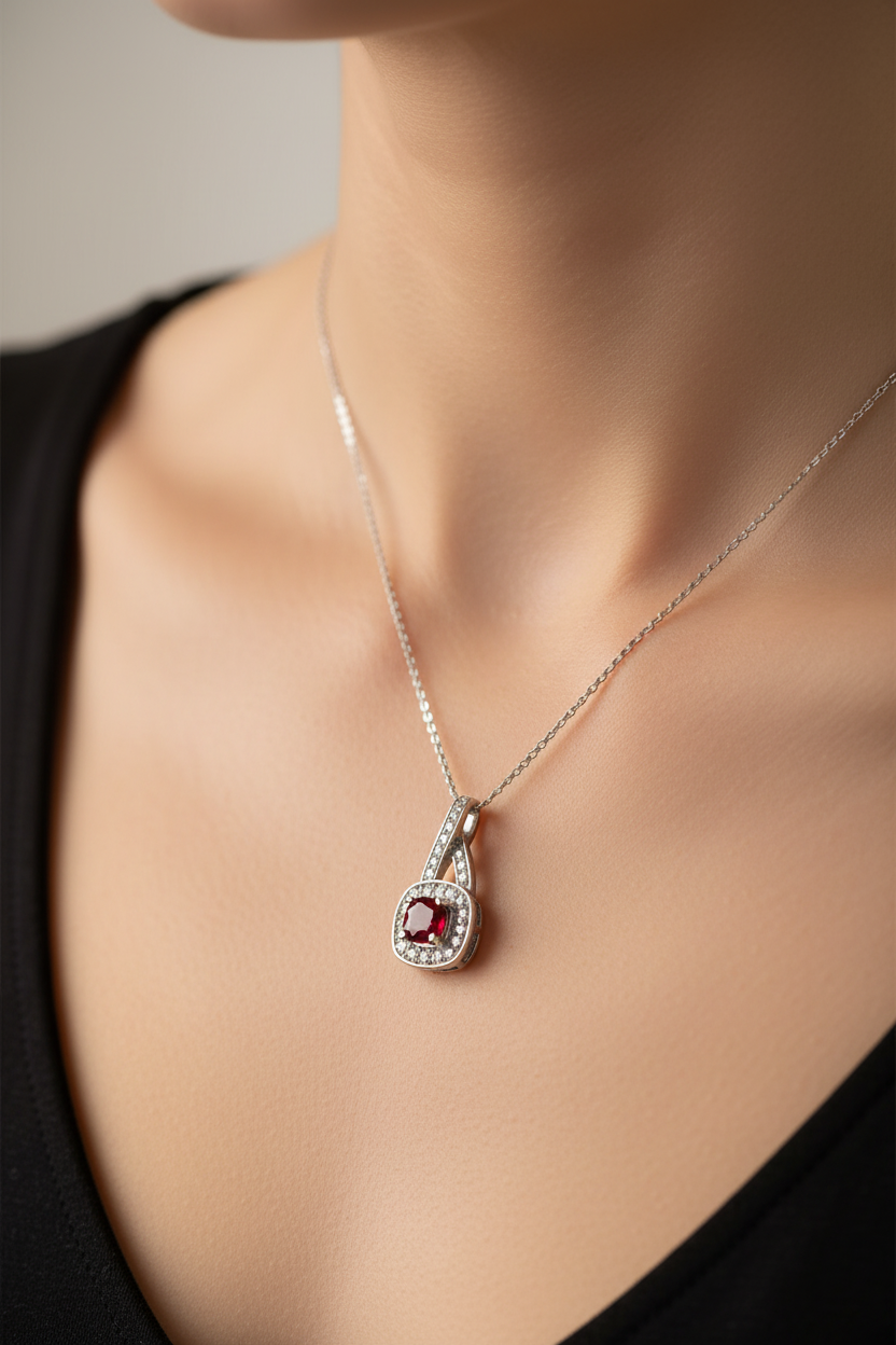 9 CT White Gold Ruby Necklace