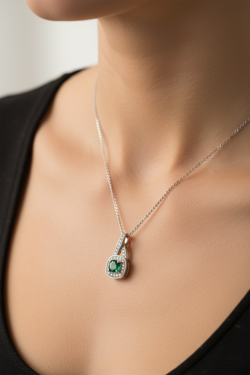 9 CT White Gold Emerald Necklace