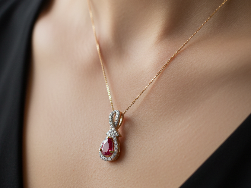 9 CT Yellow Gold Ruby Necklace