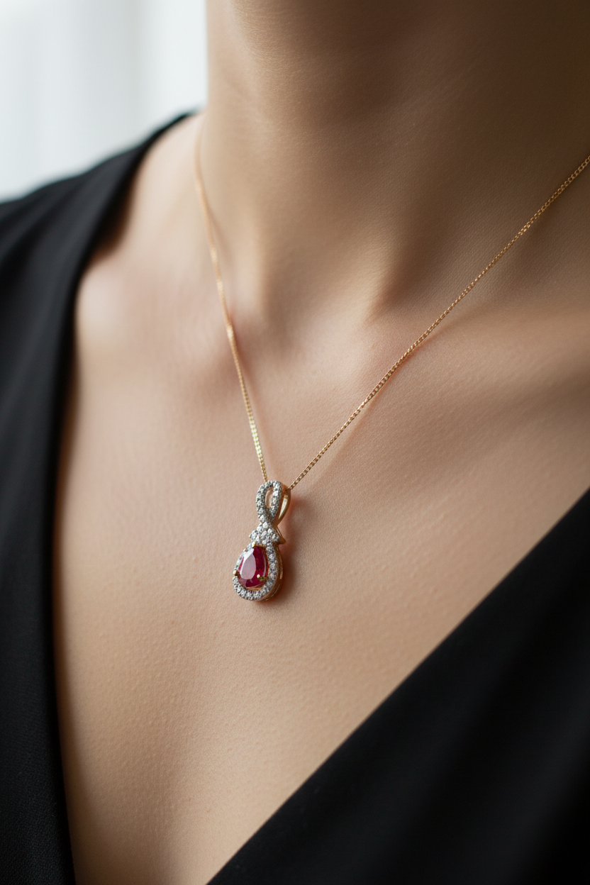 9 CT Yellow Gold Ruby Necklace