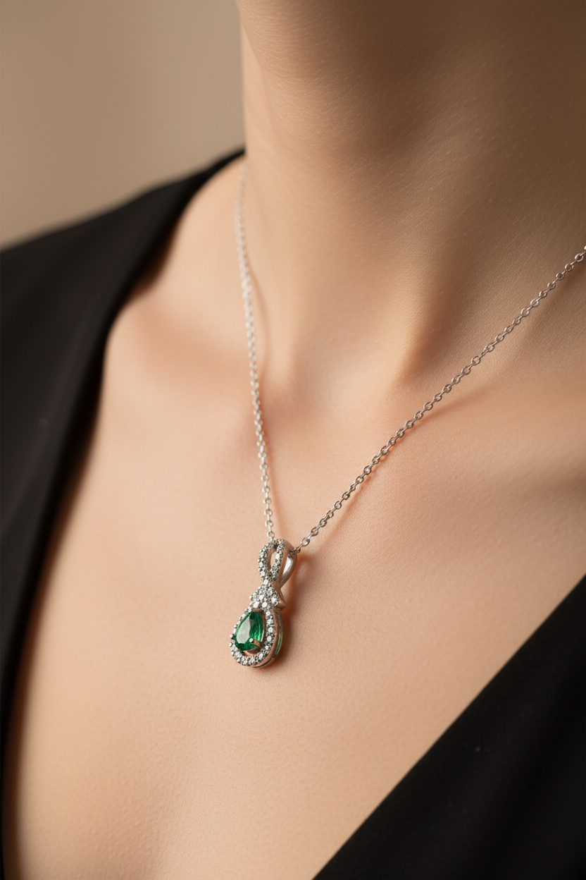 9 CT White Gold Emerald Necklace