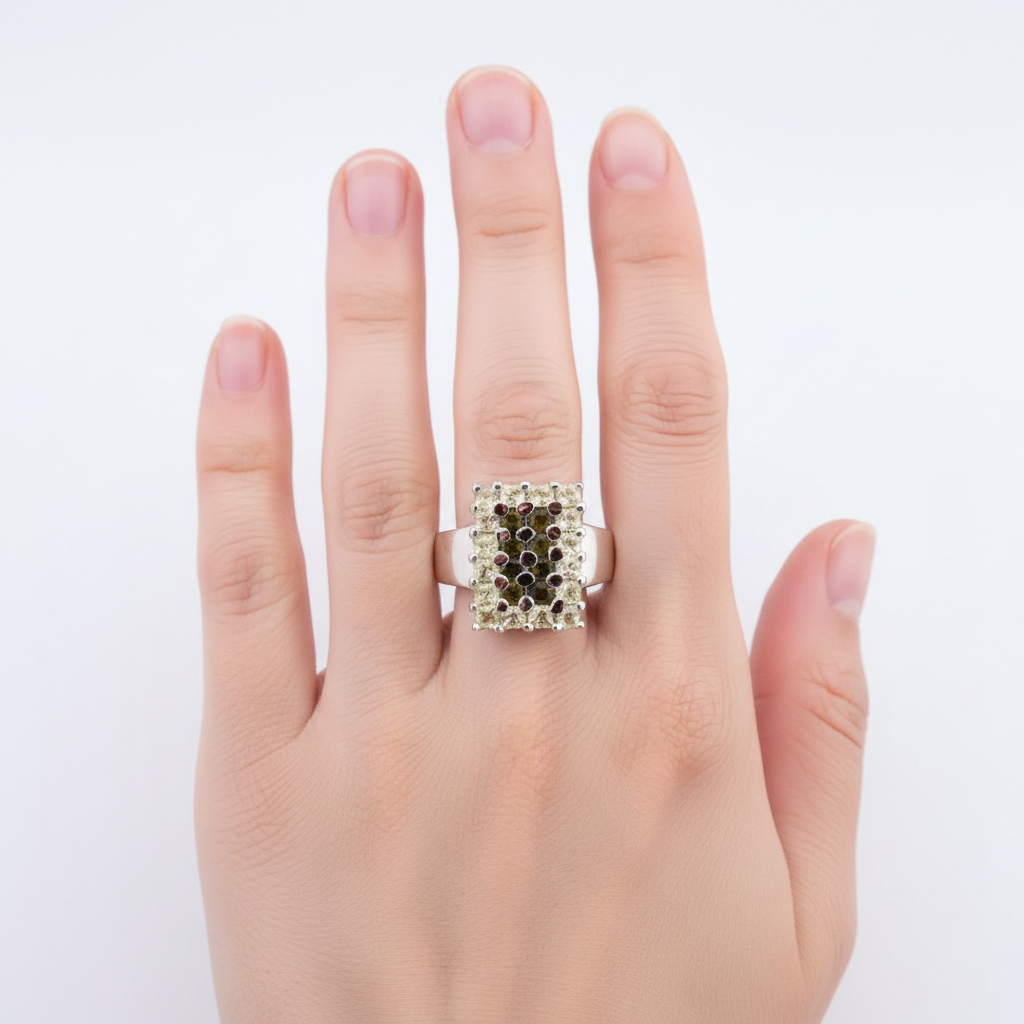 Peridot & White Cubic Zirconia Ring