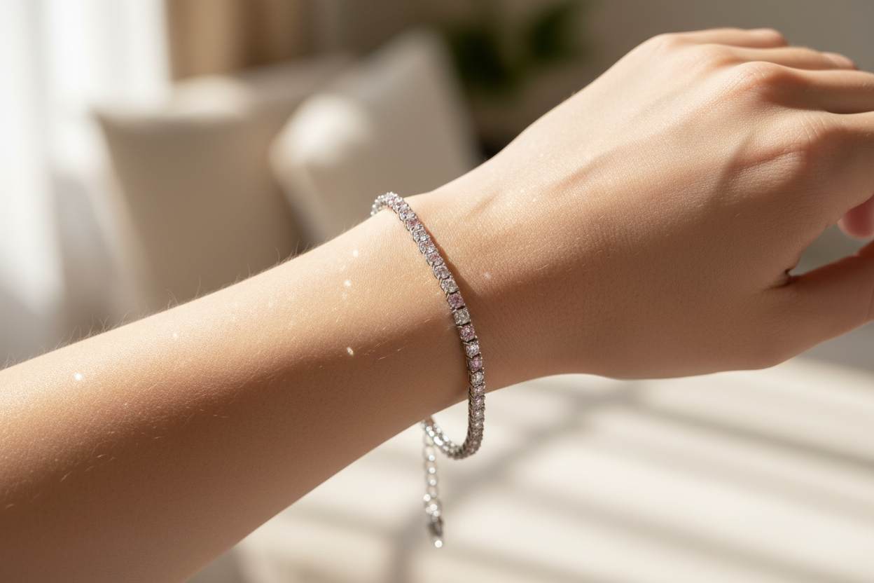 Pink Cubic Zirconia Claw Set Tennis Bracelet
