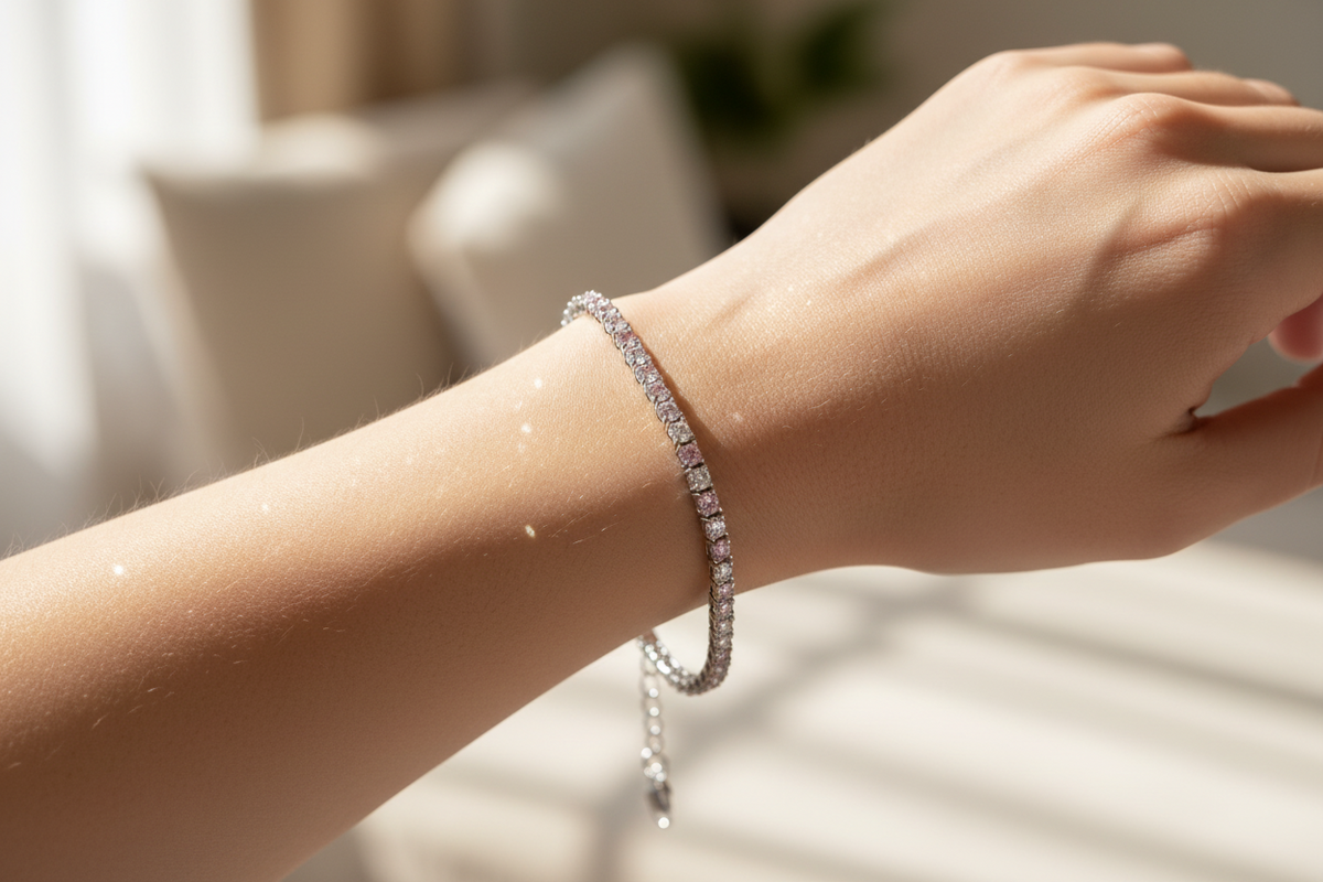 Pink Cubic Zirconia Claw Set Tennis Bracelet