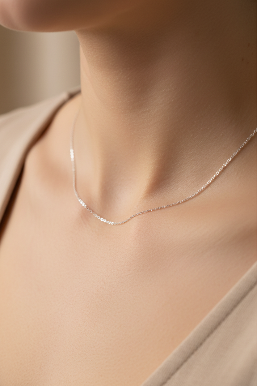 SILVER LIGHTWEIGHT RODIUM TRACE CHAIN
