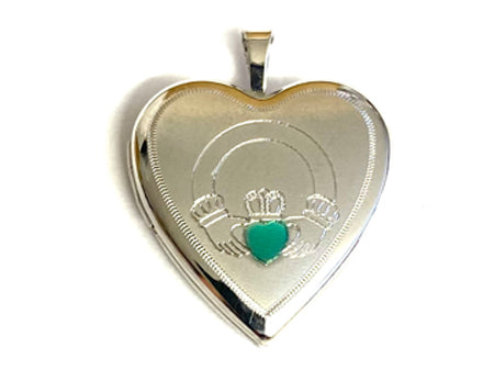 Silver Green Enamel Claddagh Locket