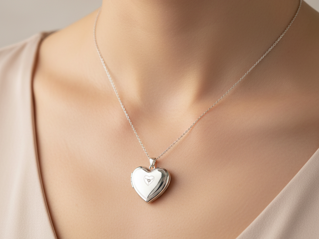 Silver Heart Cz Locket