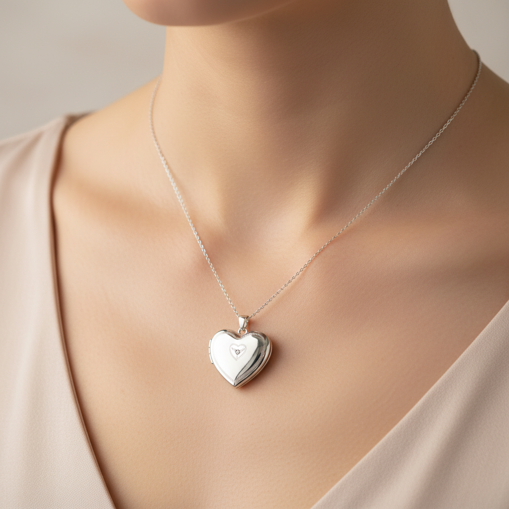Silver Heart Cz Locket