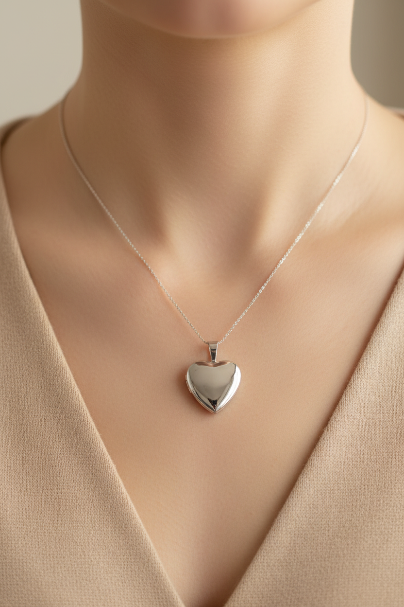 12mm Plain Heart Silver Locket