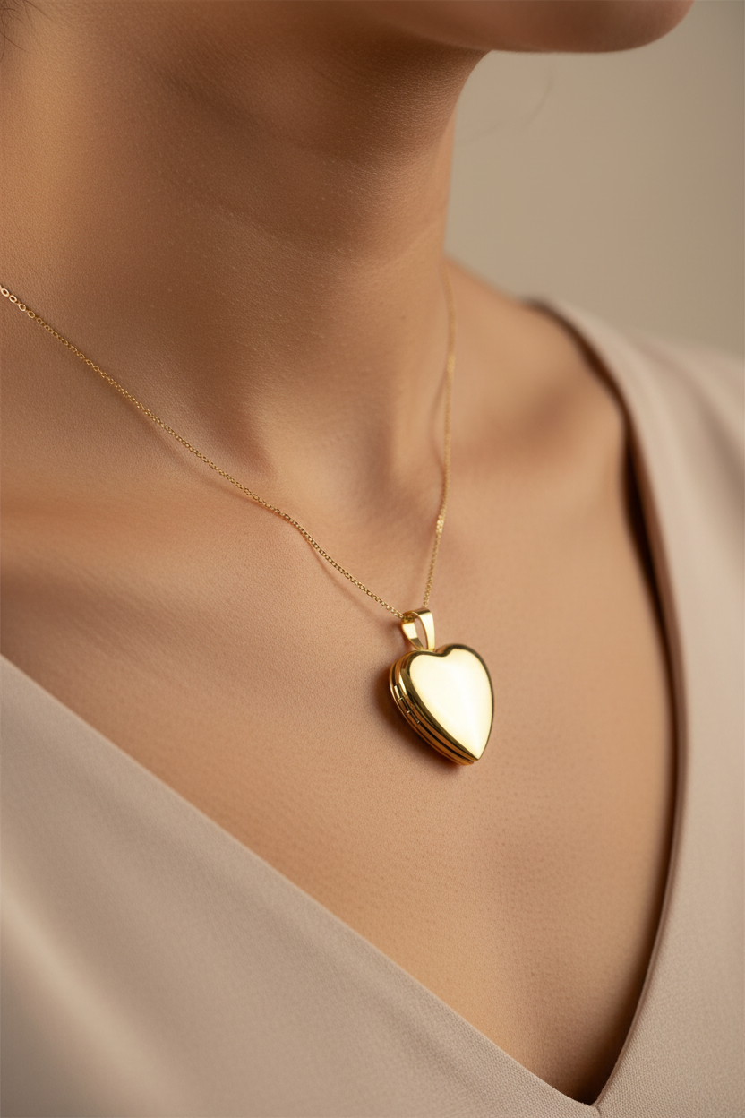 12 mm Plain Heart 9 Ct Gold Plated Silver Locket