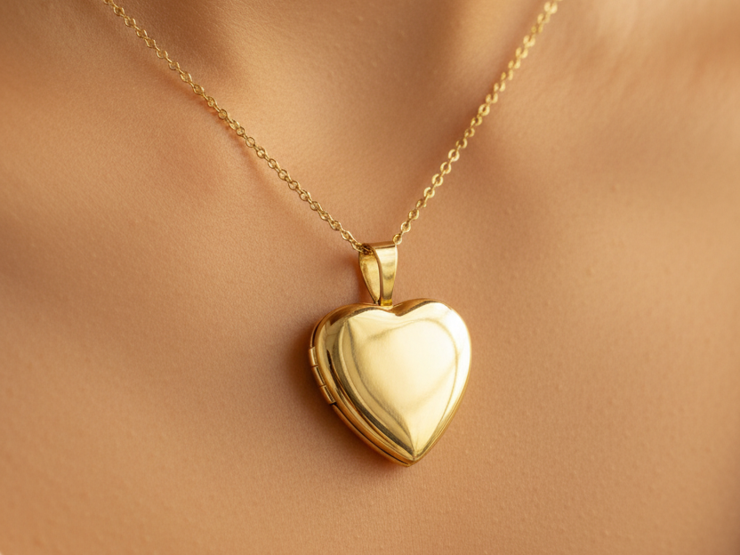 12 mm Plain Heart Gold Plated Silver Locket