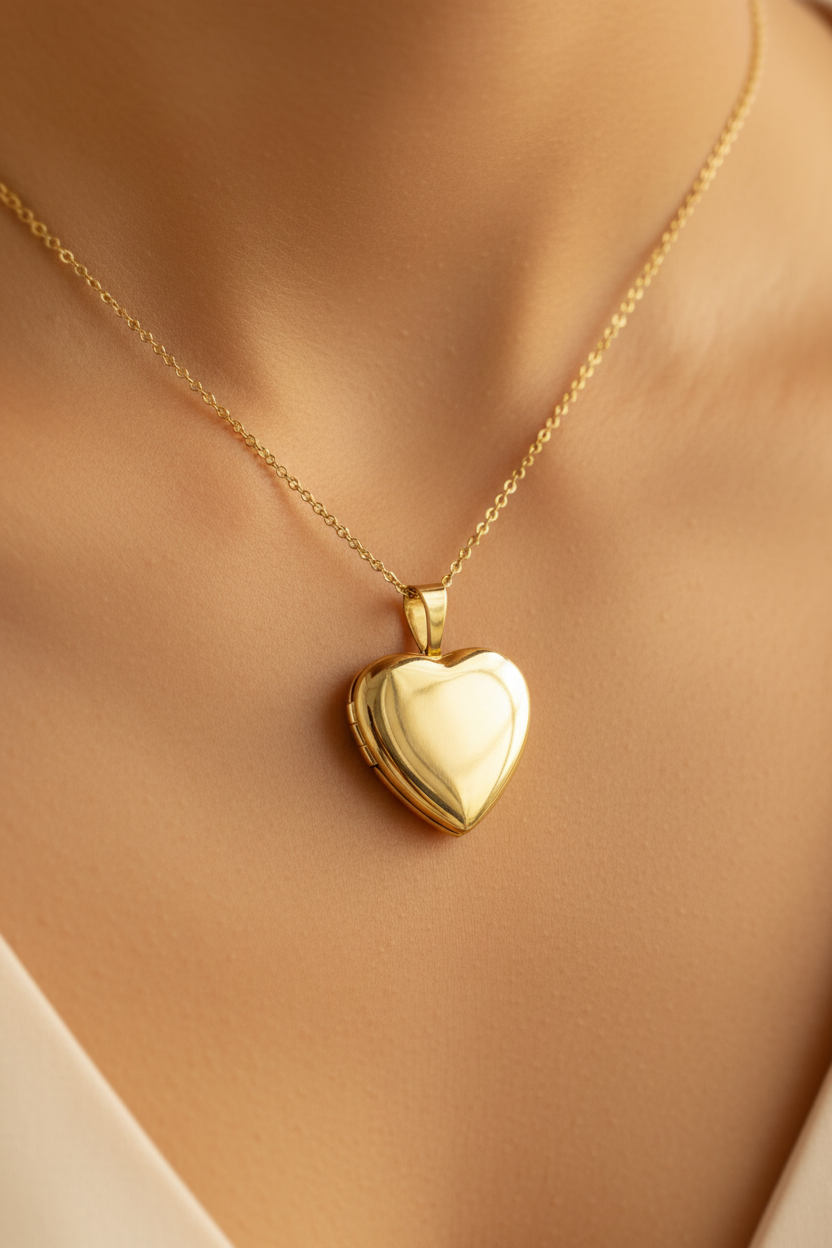 12 mm Plain Heart Gold Plated Silver Locket