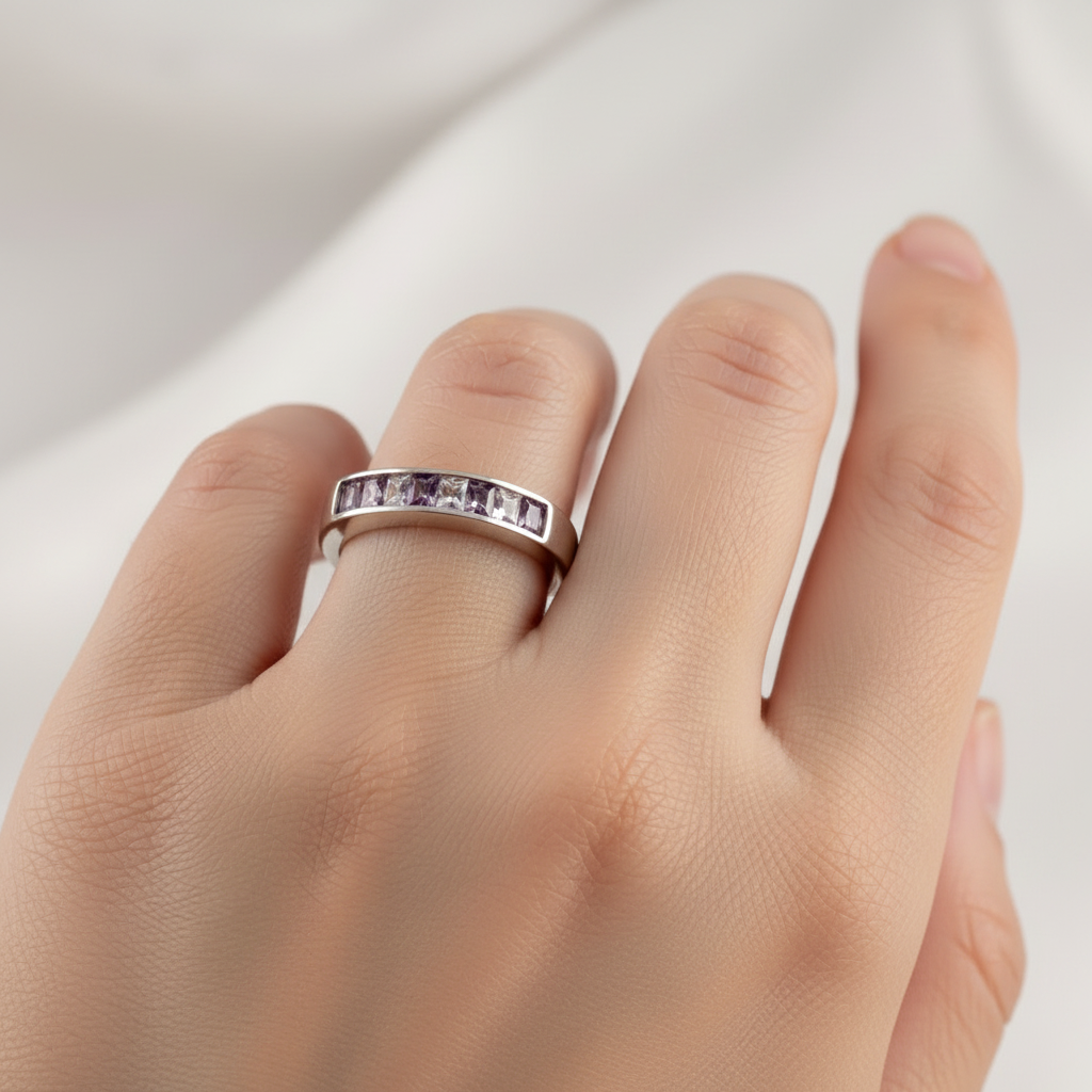 Amethyst & White Cubic Zirconia Ring