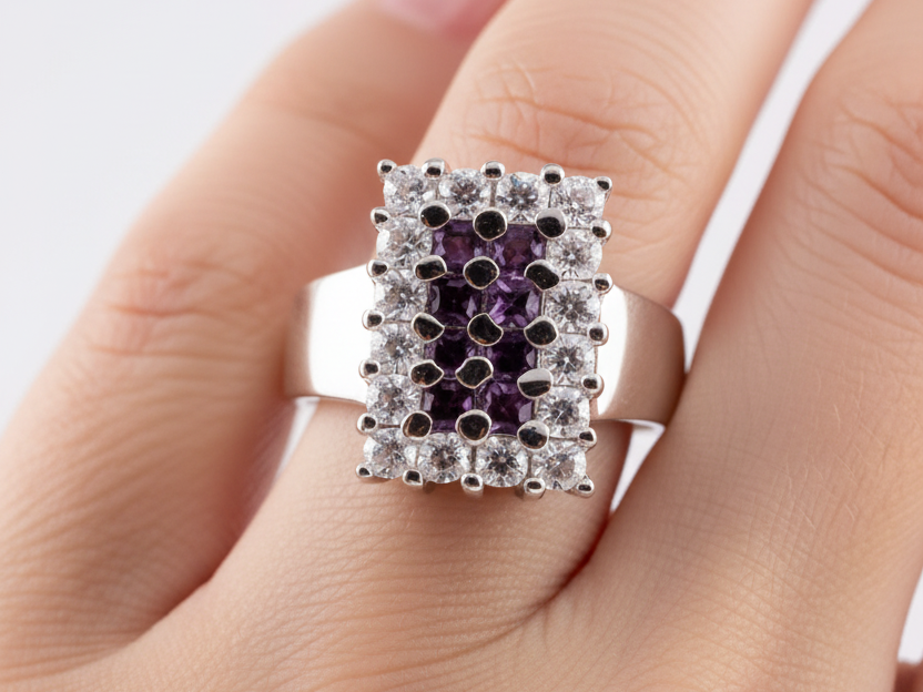 A Amethyst & White Cubic Zirconia Ring