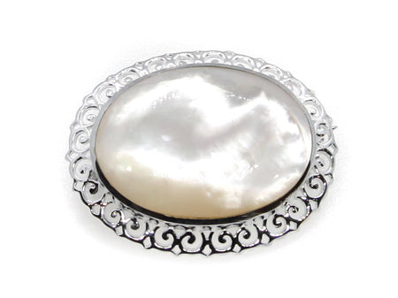 White Mother of Pearl Stone Silver Brooche
