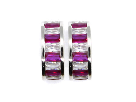 A Ruby & White Cubic Zirconia Hoop Earring.