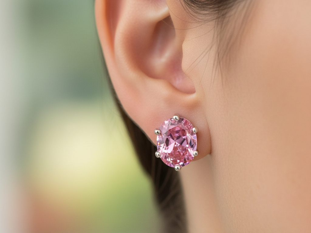 Pink Cubic Zirconia Silver Earring.