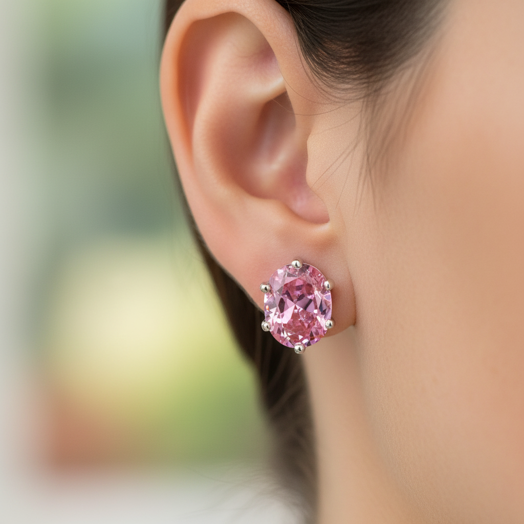 Pink Cubic Zirconia Silver Earring.