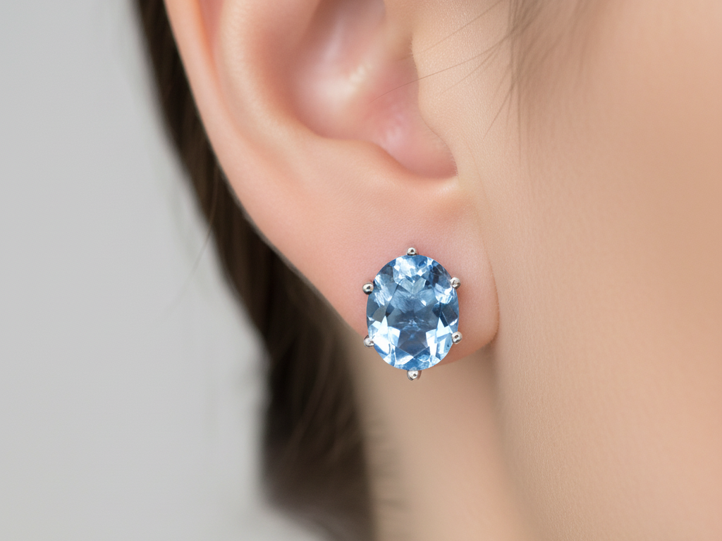 Aquamarine Cubic Zirconia Silver Earring.