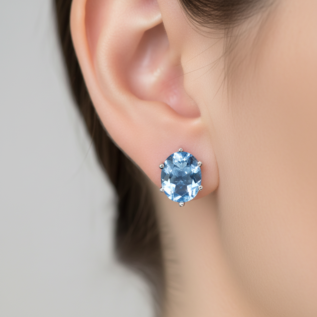 Aquamarine Cubic Zirconia Silver Earring.