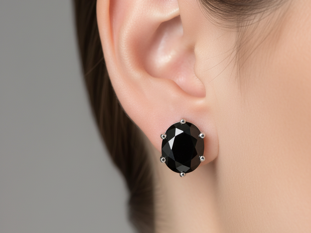 Black Cubic Zirconia Silver Earring.