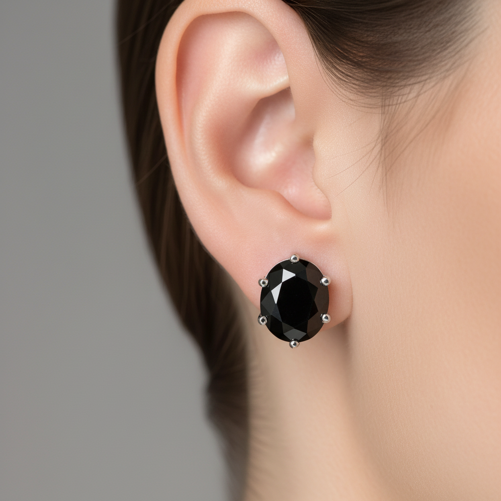 Black Cubic Zirconia Silver Earring.