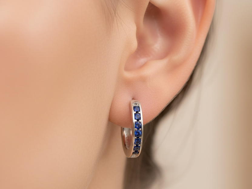 Sapphire Cz Silver Hoop Earring