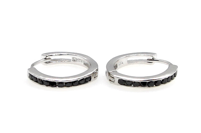 Black Cz Silver Hoop Earring