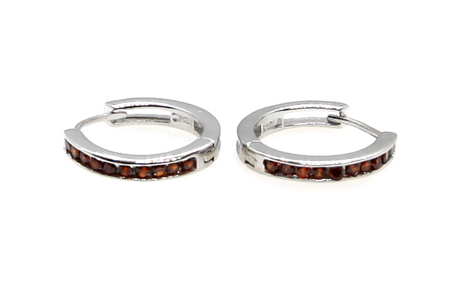 Garnet Cz Silver Hoop Earring