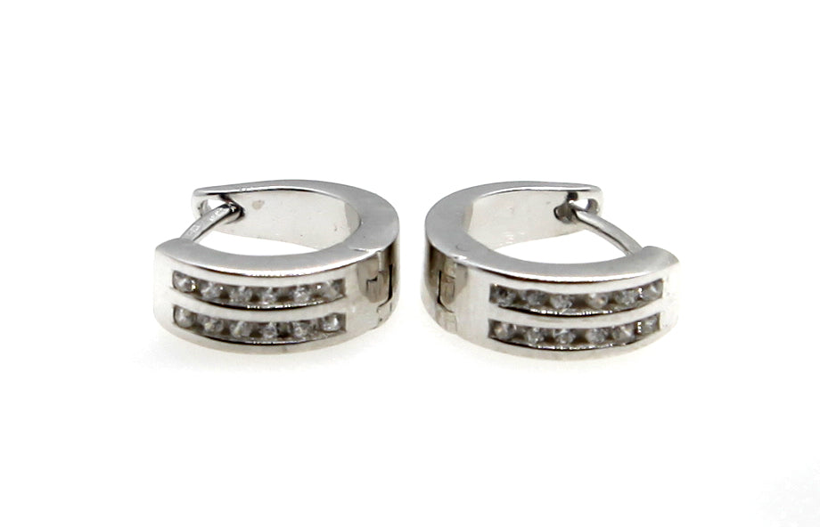 Black Cz Silver Hoop Earring