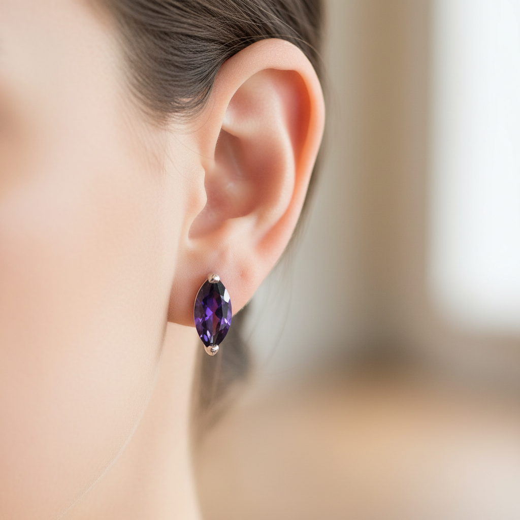 An Amethyst Cubic Zirconia Earring.