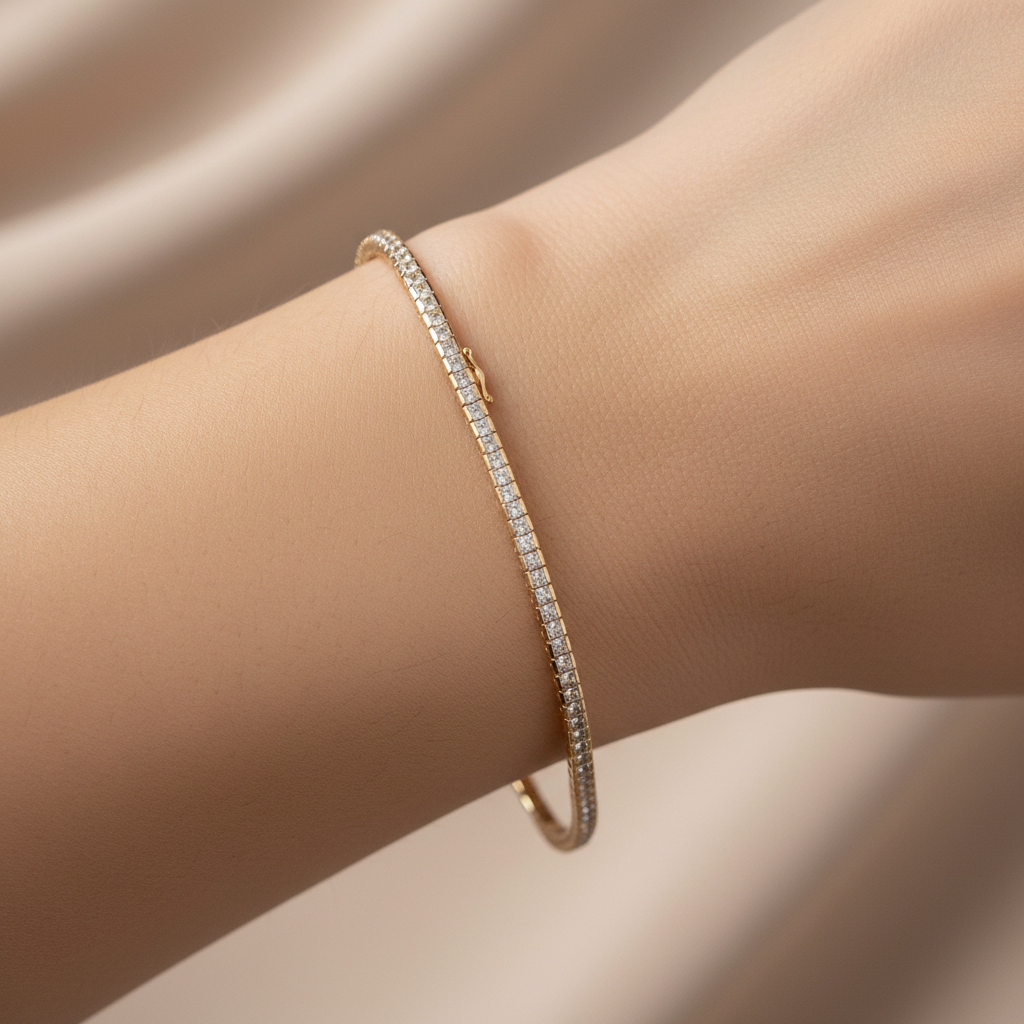 Rose Gold & Cubic Zirconia Silver 2 x 2 Stone Bracelet