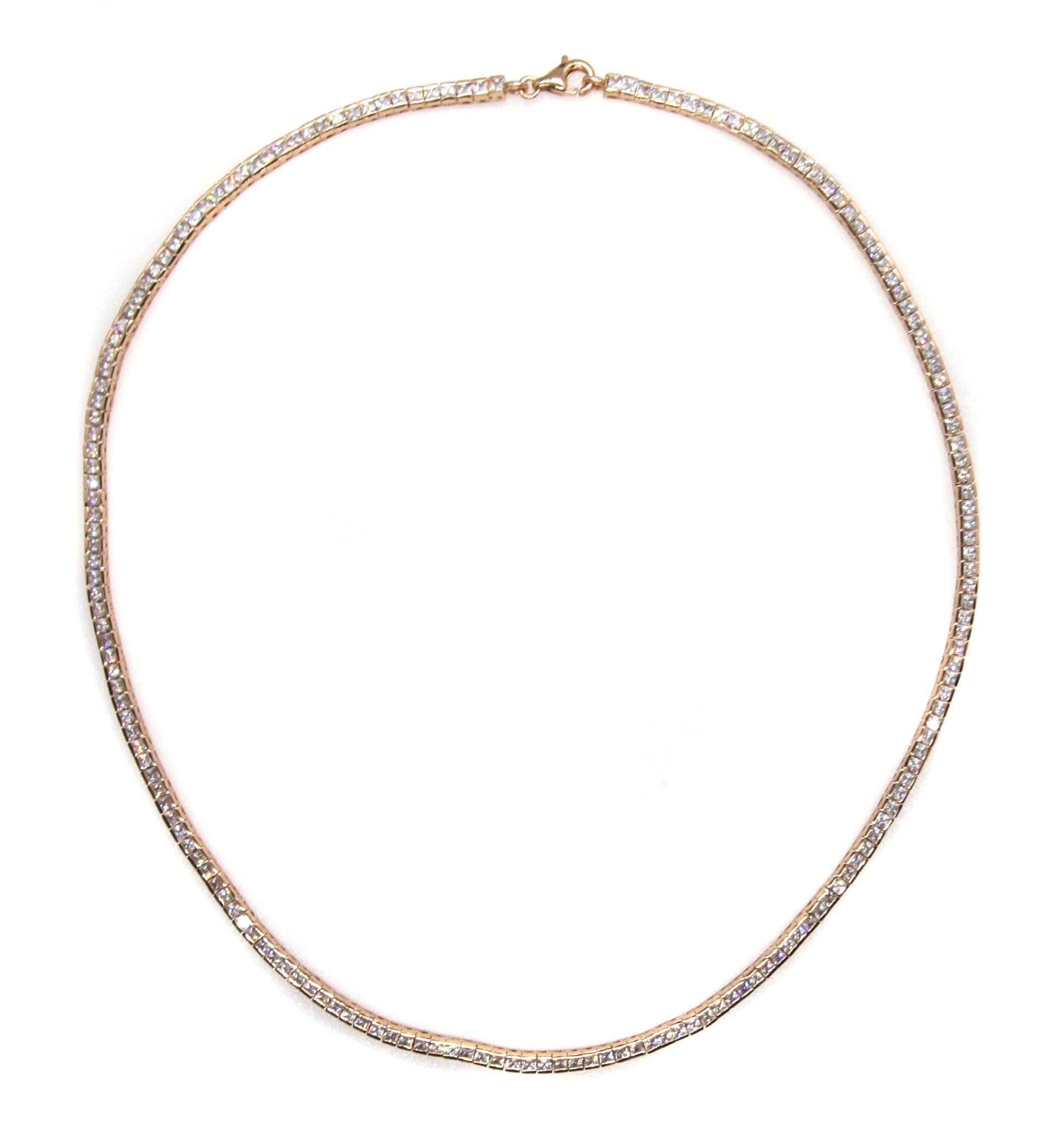 New Rose Gold & Cubic Zirconia 2 x 2 Stone Necklace