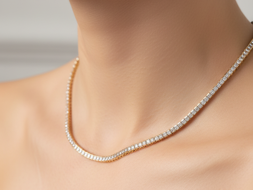 New Rose Gold & Cubic Zirconia 2 x 2 Stone Necklace