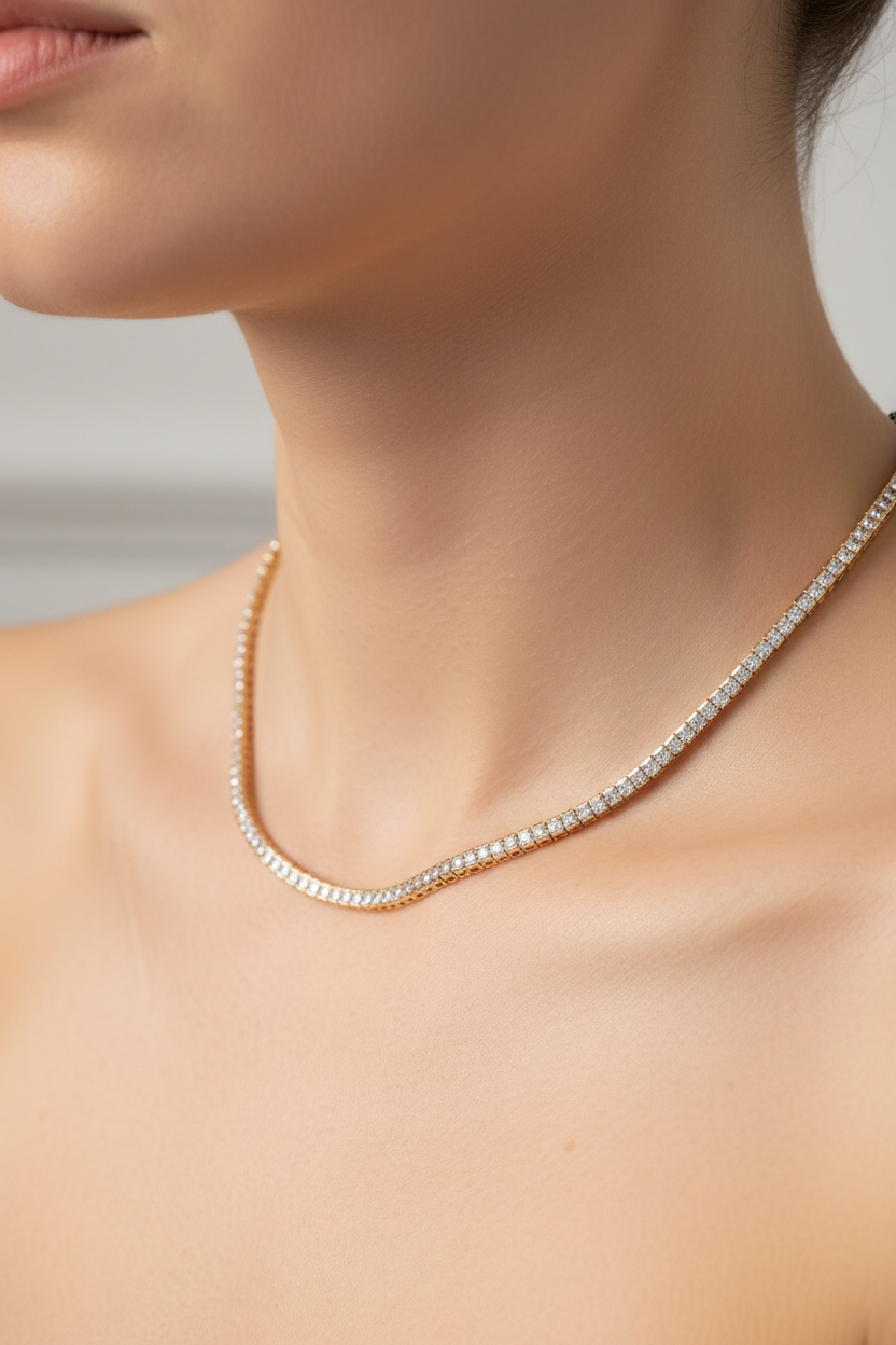 New Rose Gold & Cubic Zirconia 2 x 2 Stone Necklace