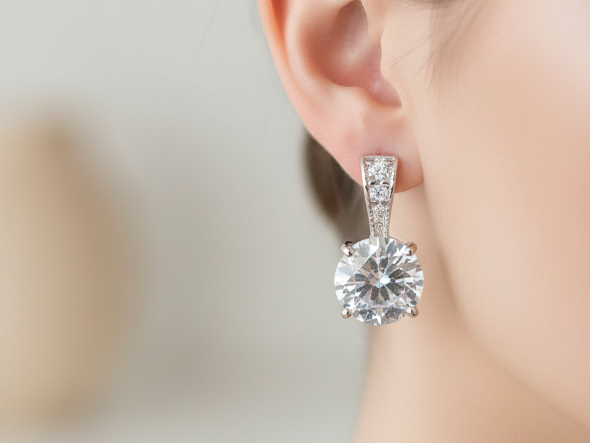 White Cubic Zirconia Silver Earring.