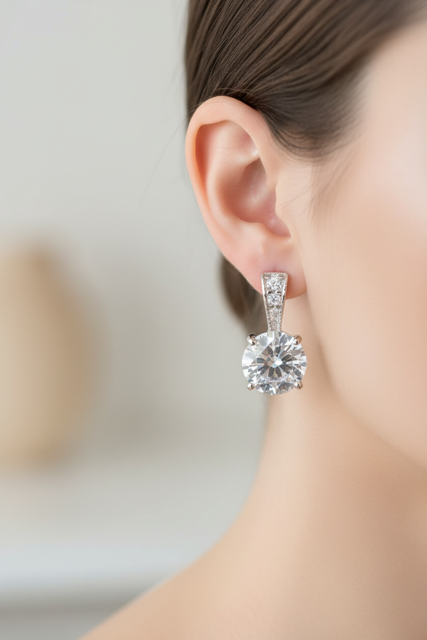 White Cubic Zirconia Silver Earring.
