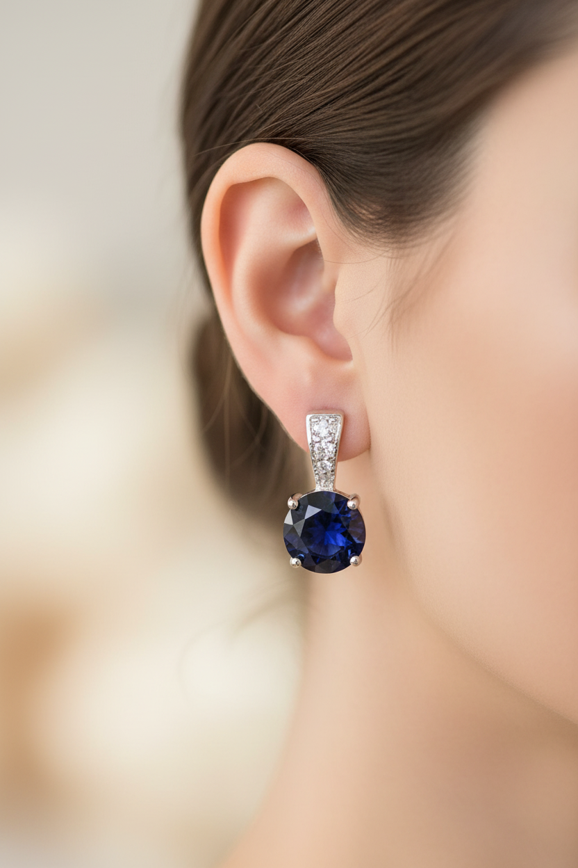 Sapphire Cubic Zirconia Silver Earring.