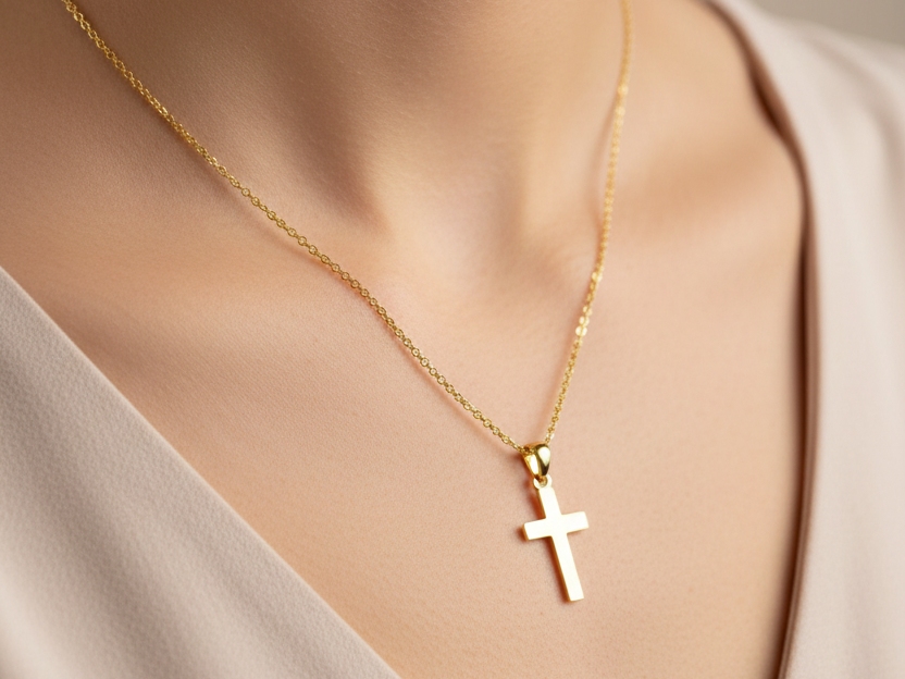 Silver Gold Plated Plain Cross Necklace